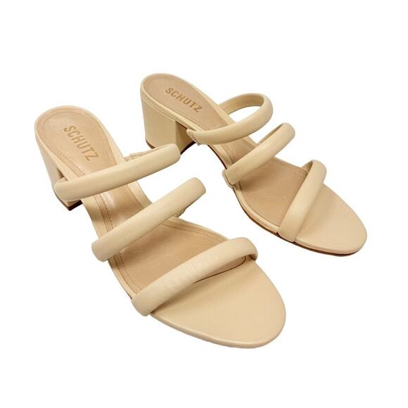 NEW Schutz Olly Mid Block Nappa Leather Strappy Sandal Cream White 10.5 - Picture 2 of 6